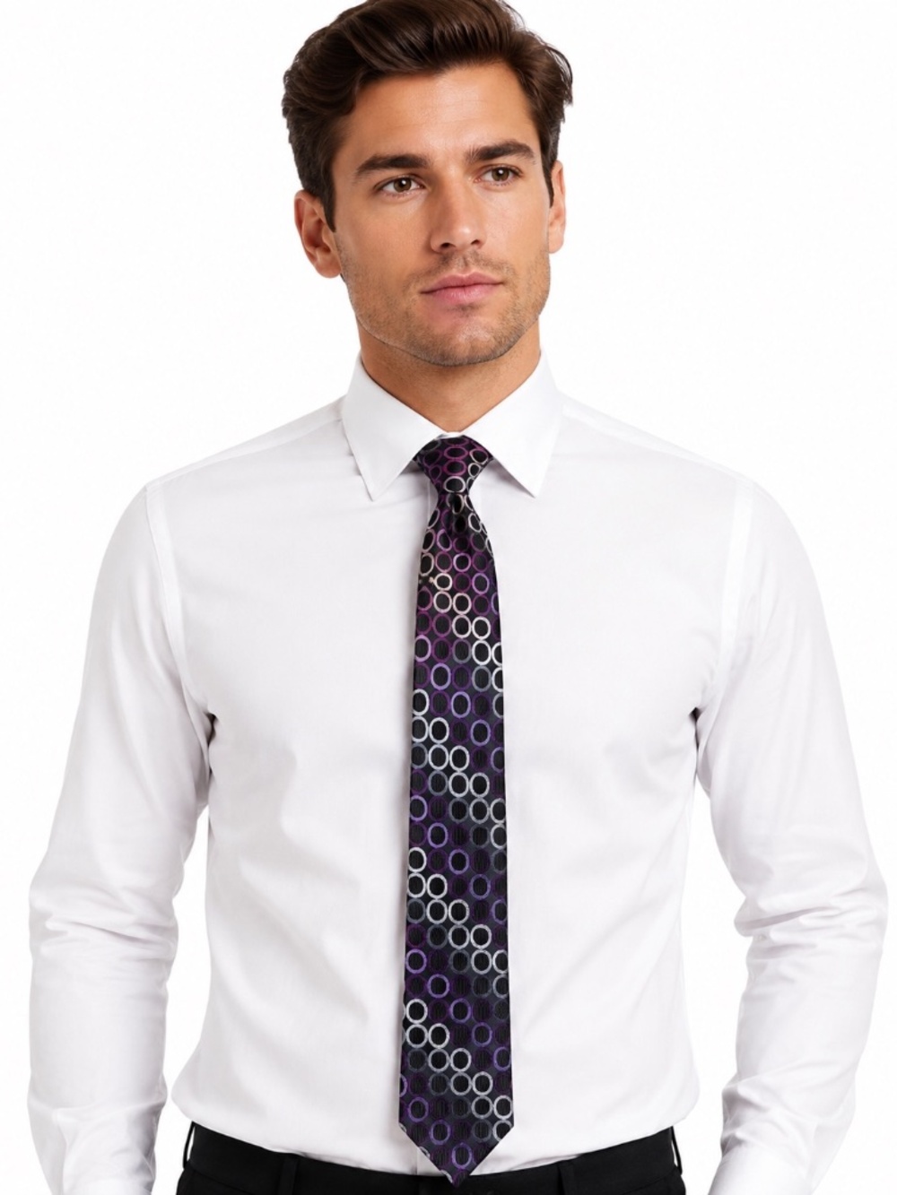 Michael Kors Black Purple Circle Pattern Tie woven sheen texture polyester bloke